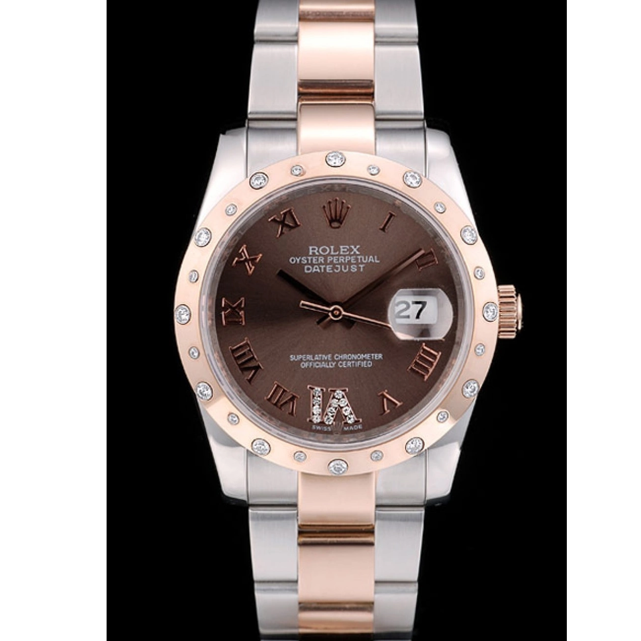 Aaa replica watch Rolex DateJust Case Plated Stainless Brushed Dial Brown Steel 41994 Diamond 0526
